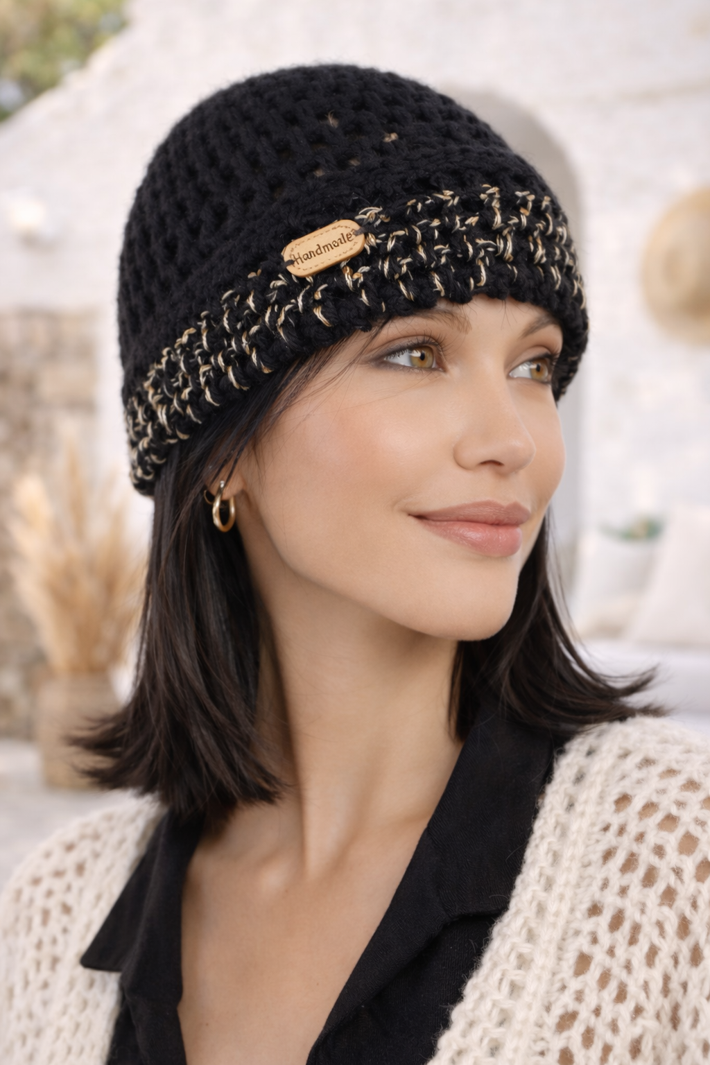 Gorro tejido a mano de lana – Gorro crochet estilo boho vintage – Beanie artesanal de invierno – Gorro cálido para mujer