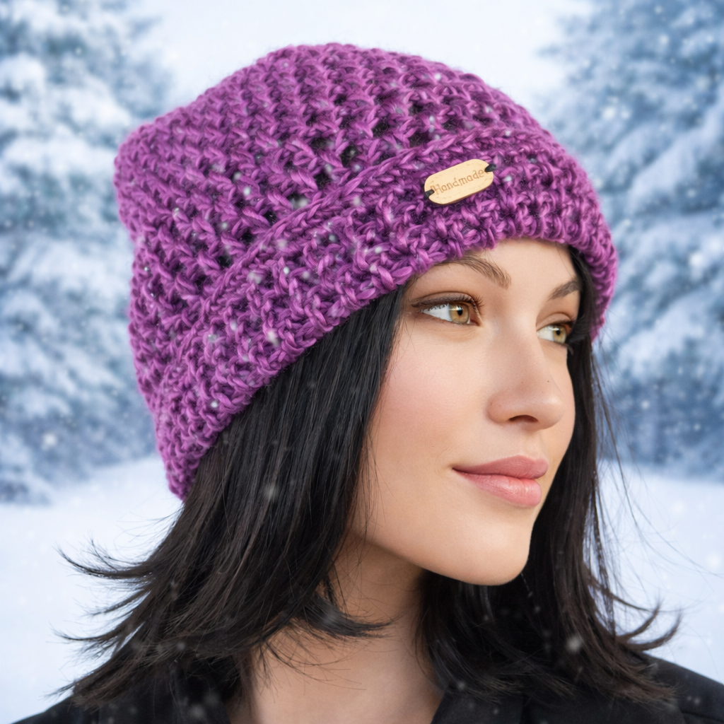 Gorro de lana tejido a mano – Beanie crochet estilo boho vintage – Gorro artesanal de invierno para mujer – Handmade wool hat