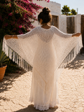 Chal Bohemio Blanco con Flecos – Estilo Ibicenco Handmade