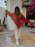 Chal Boho de Ganchillo Rojo Metalizado – Hecho a Mano