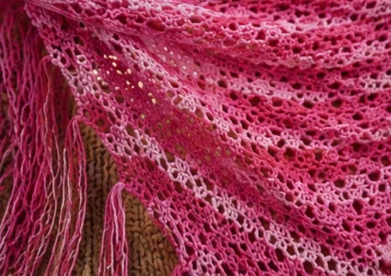 Chal Triangular de Crochet Rosa con Flecos | Hecho a Mano | Ibiza Moda TS