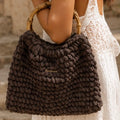 Bolso Artesanal de Terciopelo con Asas de Bambú – Handmade Ibiza