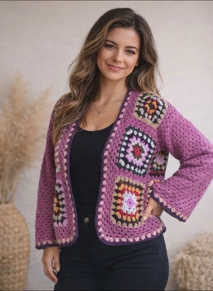 Boho Crochet Cardigan – Handmade Granny Square Crochet Sweater for Women
