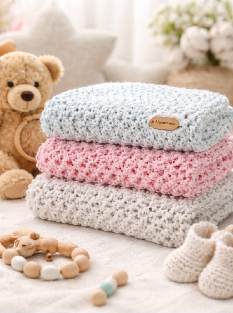 Manta Bebé Tejida a Mano | Manta Crochet Suave para Recién Nacido | Regalo Baby Shower | Handmade IbizaModa Baby