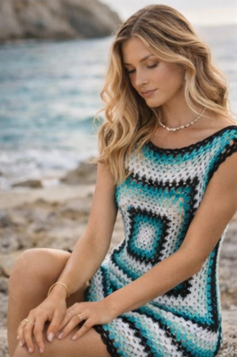 Vestido Boho Crochet Premium Hecho a Mano | Vestido Ibiza Boutique | Diseño Granny Square Elegante | Moda Bohemia Exclusiva