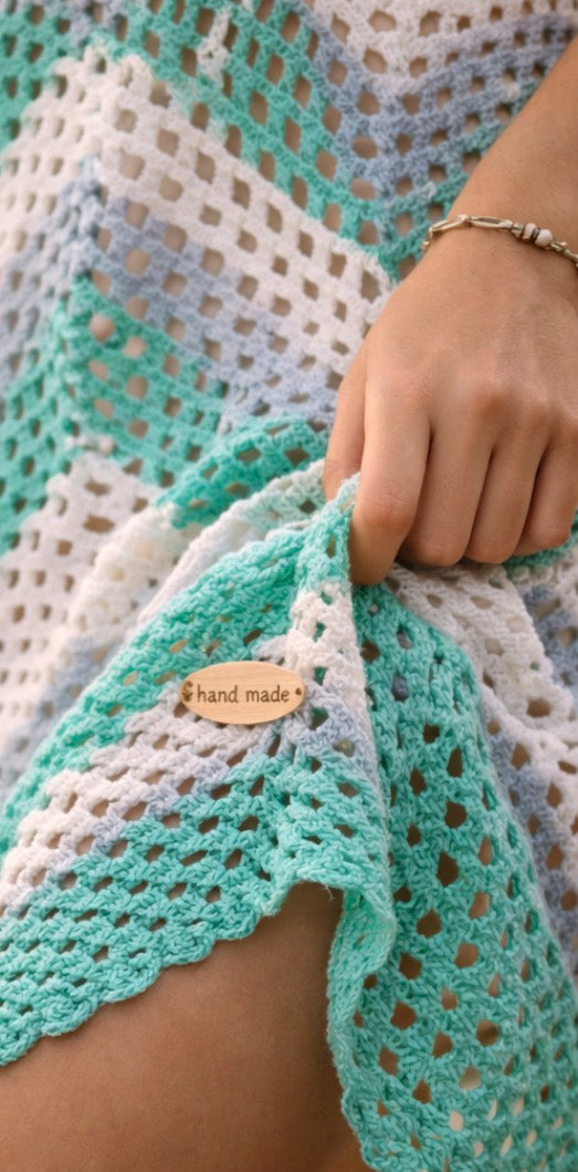 Vestido Crochet Boho Ibiza | Vestido Playa Mujer Hecho a Mano | Cover Up Verano Turquesa Blanco | Vestido Bohemio Chic