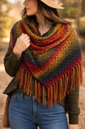Chal Boho de Crochet con Flecos – Pañuelo Triangular Multicolor Otoño – Bufanda Artesanal Hecha a Mano