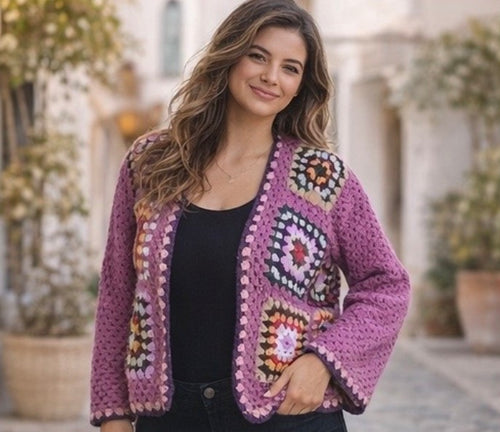 Boho Crochet Cardigan – Handmade Granny Square Crochet Sweater for Women