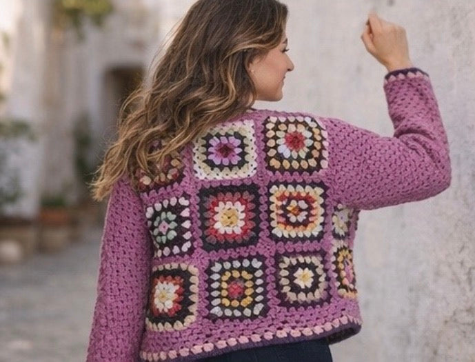 Boho Crochet Cardigan – Handmade Granny Square Crochet Sweater for Women