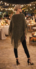Boho Crochet Fringe Shawl, Black Bohemian Poncho Wrap, Festival Shawl, Evening Crochet Wrap, Hippie Fringe Shawl, Boho Wedding Shawl