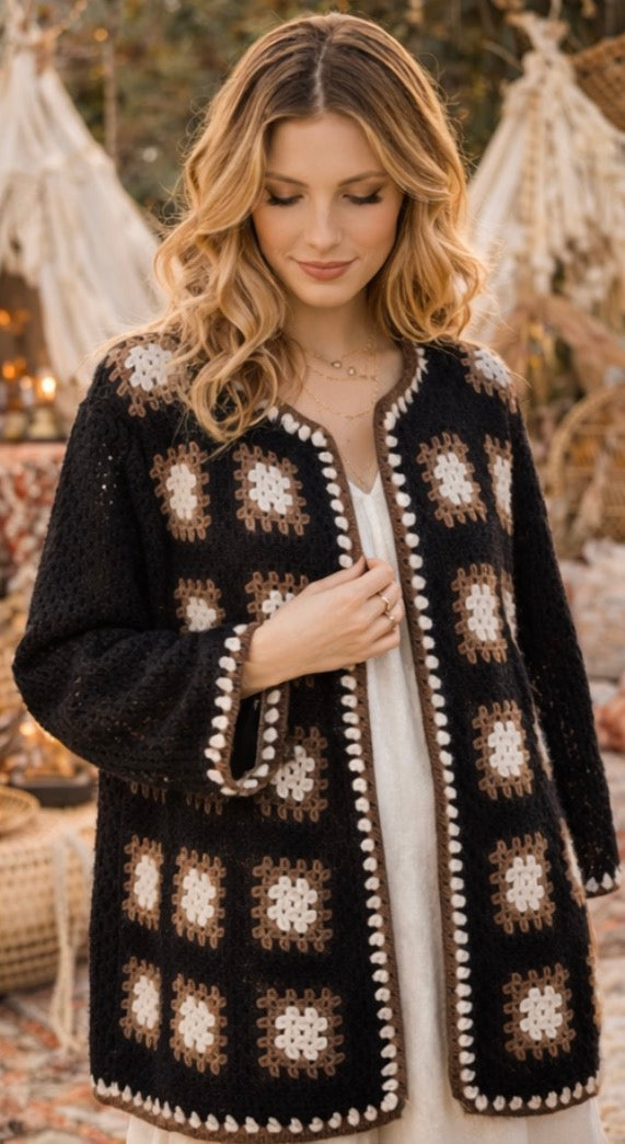Chaqueta de crochet estilo granny squares – Boho vintage