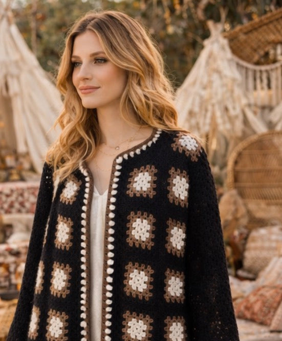 Chaqueta de crochet estilo granny squares – Boho vintage