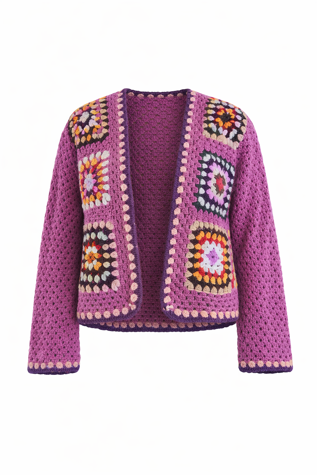 Boho Crochet Cardigan – Handmade Granny Square Crochet Sweater for Women