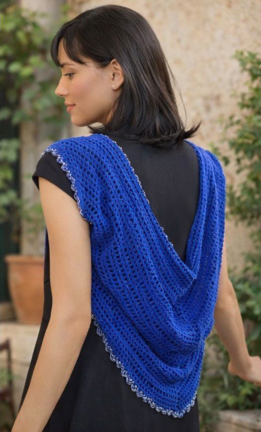 Chal Crochet Azul Hecho a Mano | Chal Triangular Espalda Abierta | Chal Ligero de Verano | Regalo Mujer | Moda Boho Ibiza