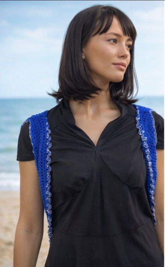 Chal Crochet Azul Hecho a Mano | Chal Triangular Espalda Abierta | Chal Ligero de Verano | Regalo Mujer | Moda Boho Ibiza