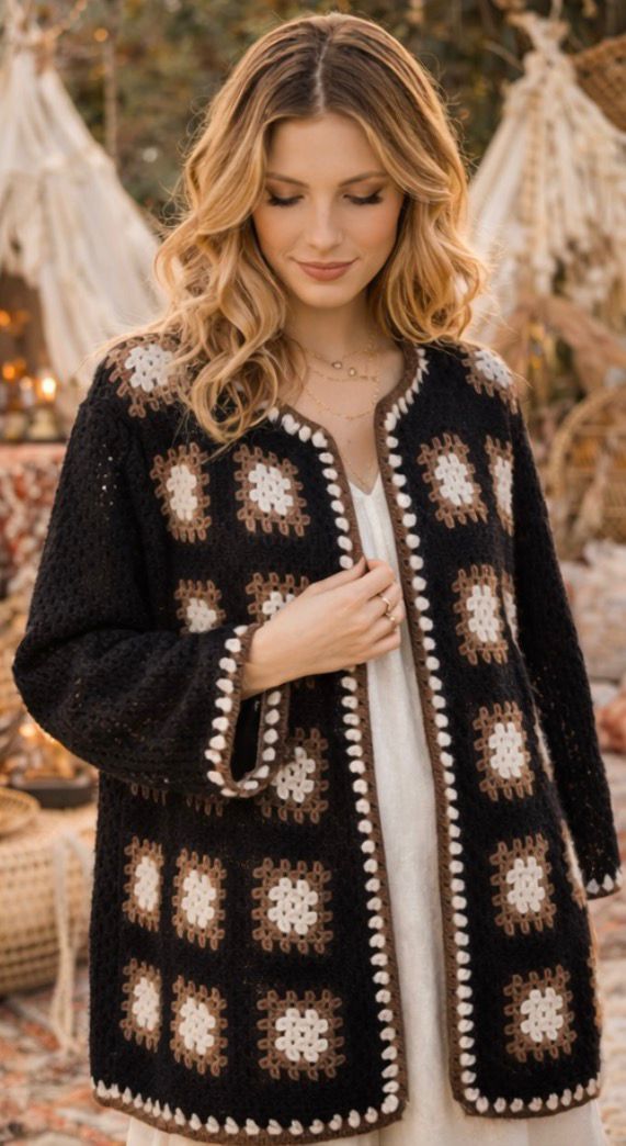 Chaqueta de crochet estilo granny squares – Boho vintage