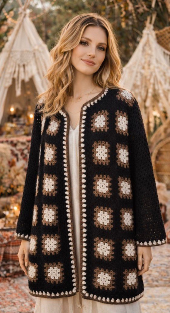 Chaqueta de crochet estilo granny squares – Boho vintage