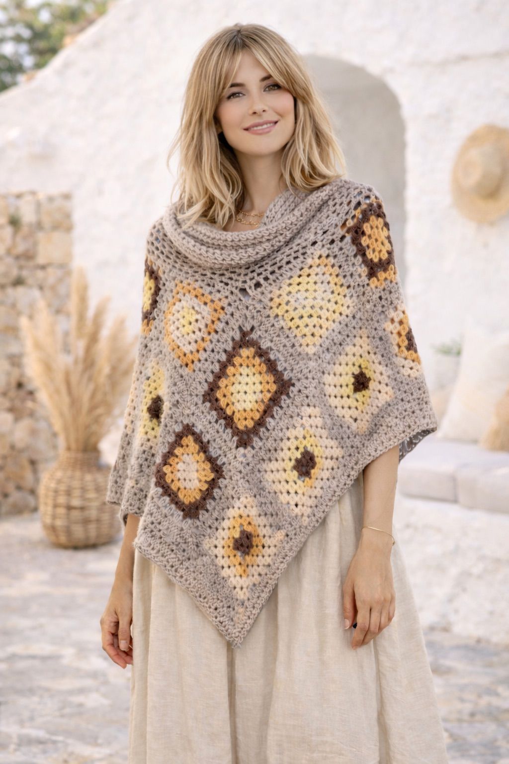 Handmade Crochet Granny Square Poncho – Boho Style // Poncho de Crochet Artesanal con Granny Squares – Estilo Boho