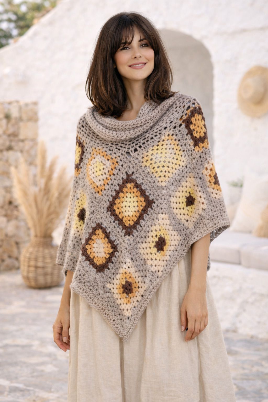 Handmade Crochet Granny Square Poncho – Boho Style // Poncho de Crochet Artesanal con Granny Squares – Estilo Boho