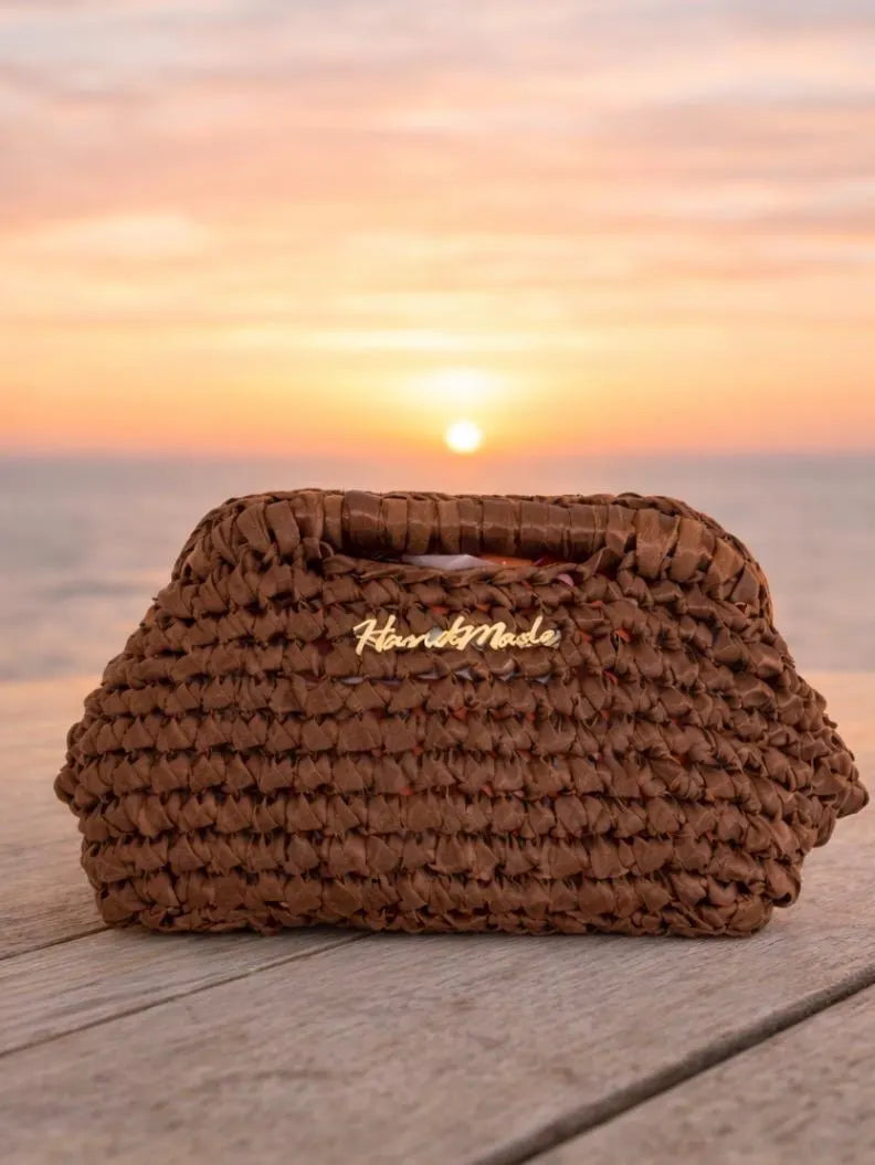 Bolso Clutch Crochet Marrón Hecho a Mano | Mini Bolso Ibiza Verano | Handmade Woven Purse | Regalo Mujer
