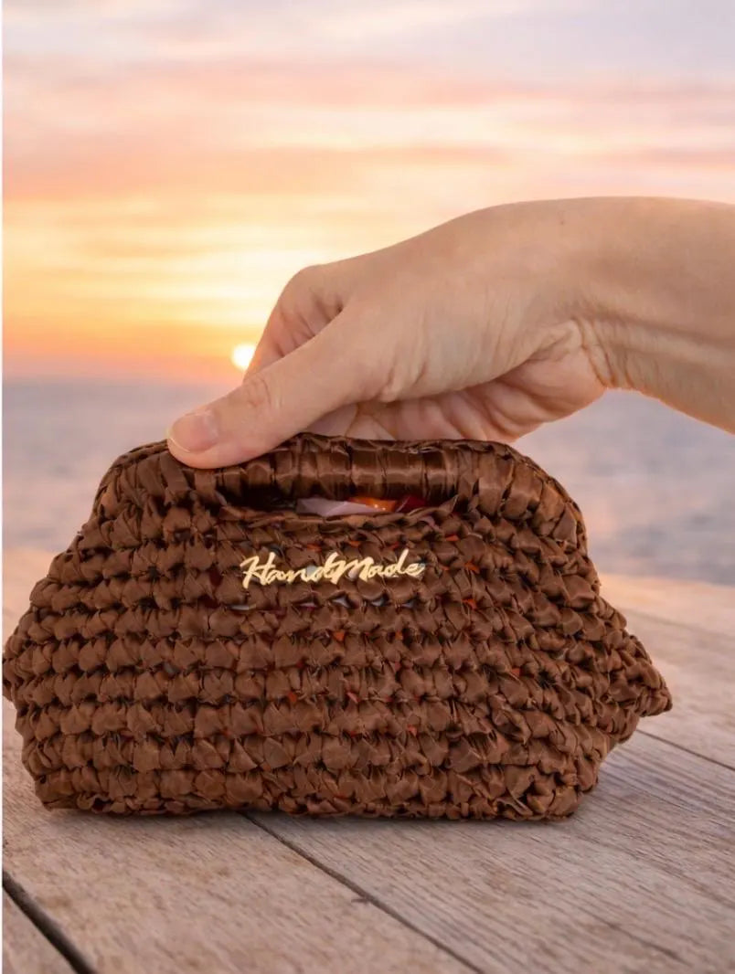 Bolso Clutch Crochet Marrón Hecho a Mano | Mini Bolso Ibiza Verano | Handmade Woven Purse | Regalo Mujer