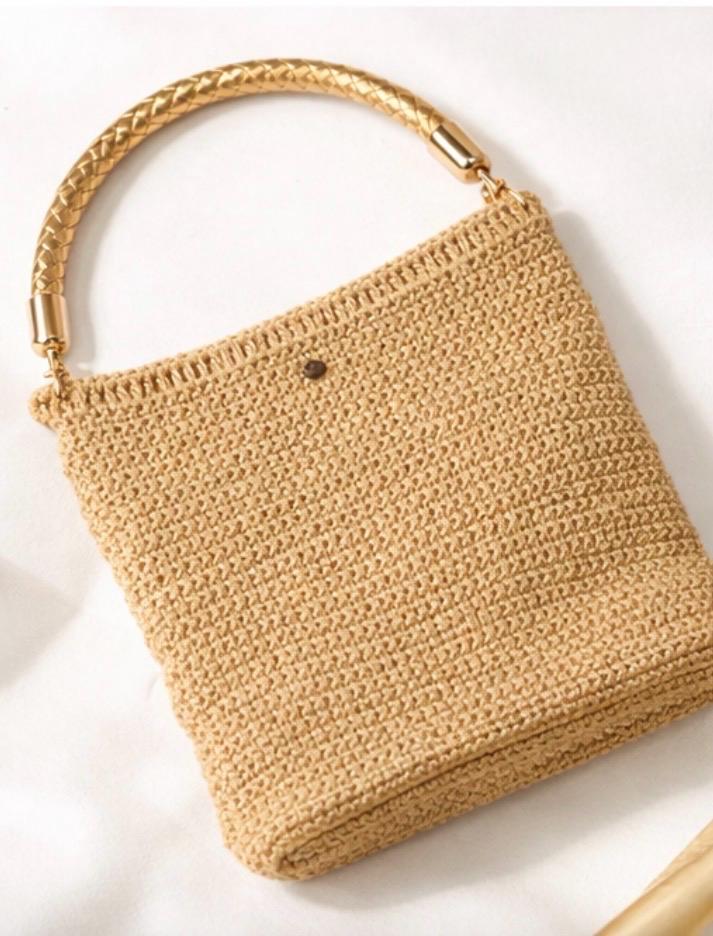 Bolso de Mano Dorado Tejido a Crochet con Asa Metálica | Mini Bolso Elegante de Noche | Handmade Ibiza Style