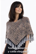 Poncho crochet artesanal gris y topo con flecos | Chal boho hecho a mano | Moda otoño invierno mujer