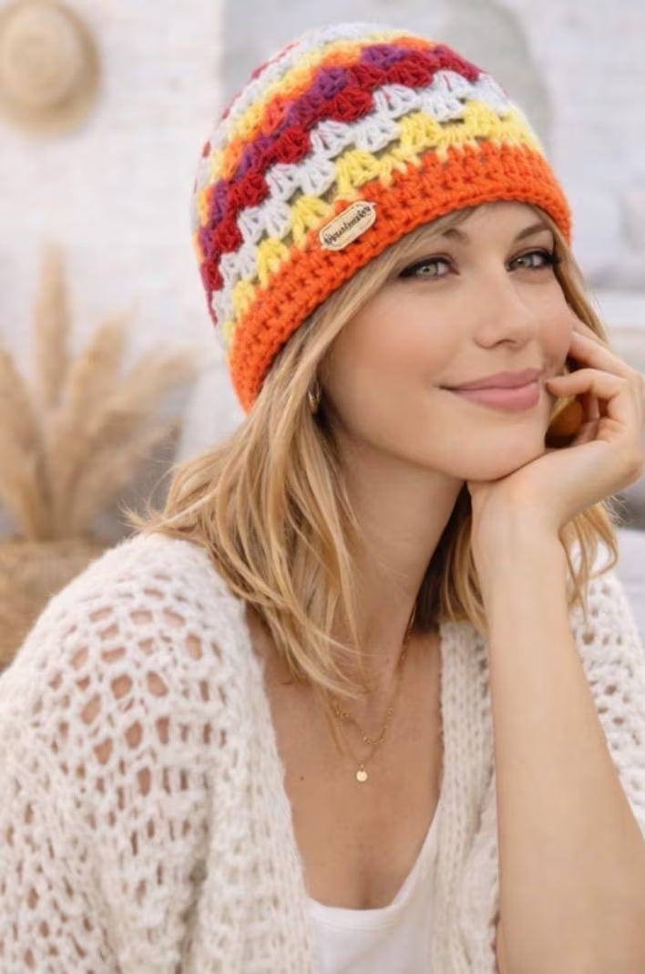 Gorro Crochet Granny Square Amarillo – Beanie Tejido a Mano Mujer – Gorro Boho Invierno – Sombrero Artesanal Colorido