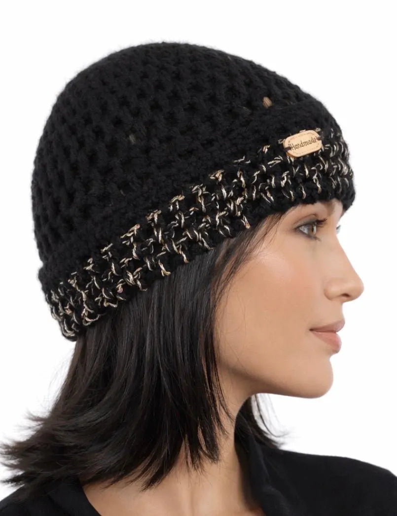 Gorro tejido a mano de lana – Gorro crochet estilo boho vintage – Beanie artesanal de invierno – Gorro cálido para mujer