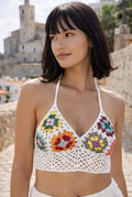 Top de crochet hecho a mano – diseño multicolor Granny Square • Top bohemio para verano, festival y playa • Ropa artesanal de algodón
