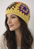 Gorro Crochet Granny Square Amarillo – Beanie Tejido a Mano Mujer – Gorro Boho Invierno – Sombrero Artesanal Colorido