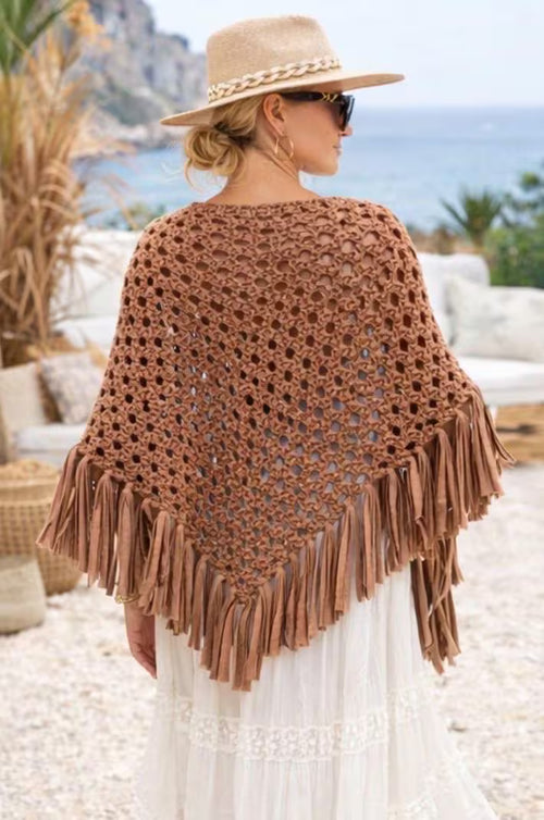 Boho Crochet Fringe Shawl, Bohemian Poncho Wrap, Festival Crochet Shawl, Hippie Fringe Poncho, Beach Cover Up, Boho Wedding Shawl, Gift for