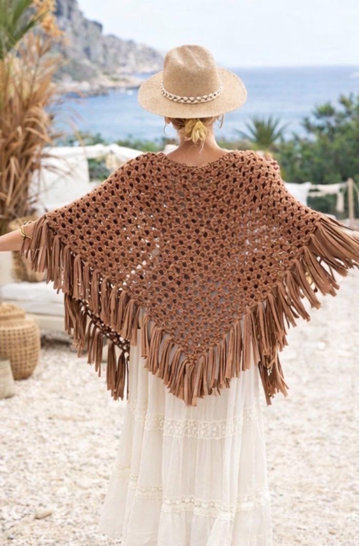 Boho Crochet Fringe Shawl, Bohemian Poncho Wrap, Festival Crochet Shawl, Hippie Fringe Poncho, Beach Cover Up, Boho Wedding Shawl, Gift for
