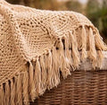 Boho Crochet Throw Blanket, Handmade Fringe Blanket, Bohemian Sofa Throw, Rustic Farmhouse Blanket, Cozy Crochet Afghan, Boho Home Decor