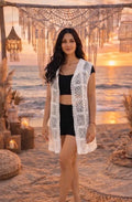 Chaleco Boho Crochet Largo Blanco | Kimono Ibiza Mujer | Cardigan Verano Playa | Estilo Hippie Chic Festival