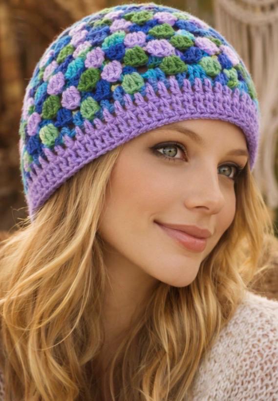 Gorro Crochet Granny Square Amarillo – Beanie Tejido a Mano Mujer – Gorro Boho Invierno – Sombrero Artesanal Colorido