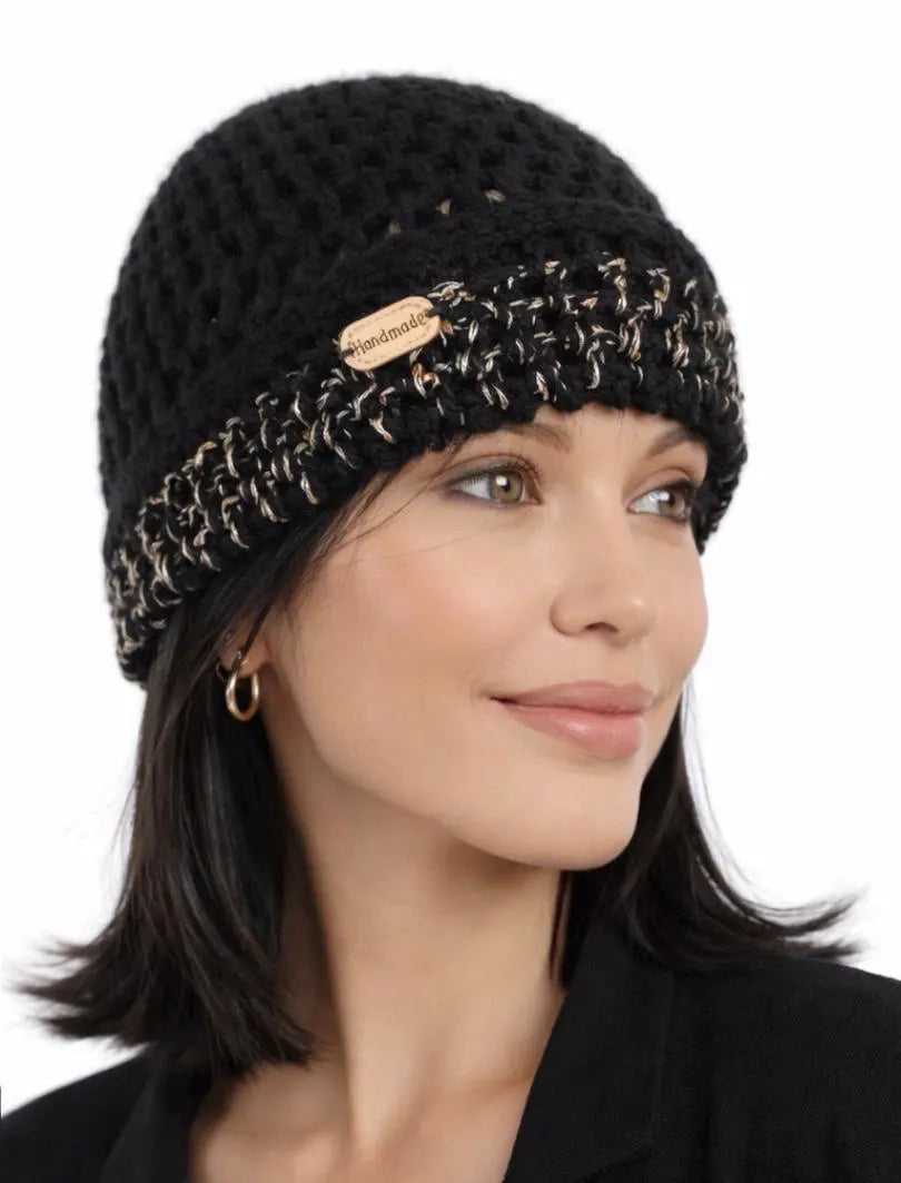 Gorro tejido a mano de lana – Gorro crochet estilo boho vintage – Beanie artesanal de invierno – Gorro cálido para mujer