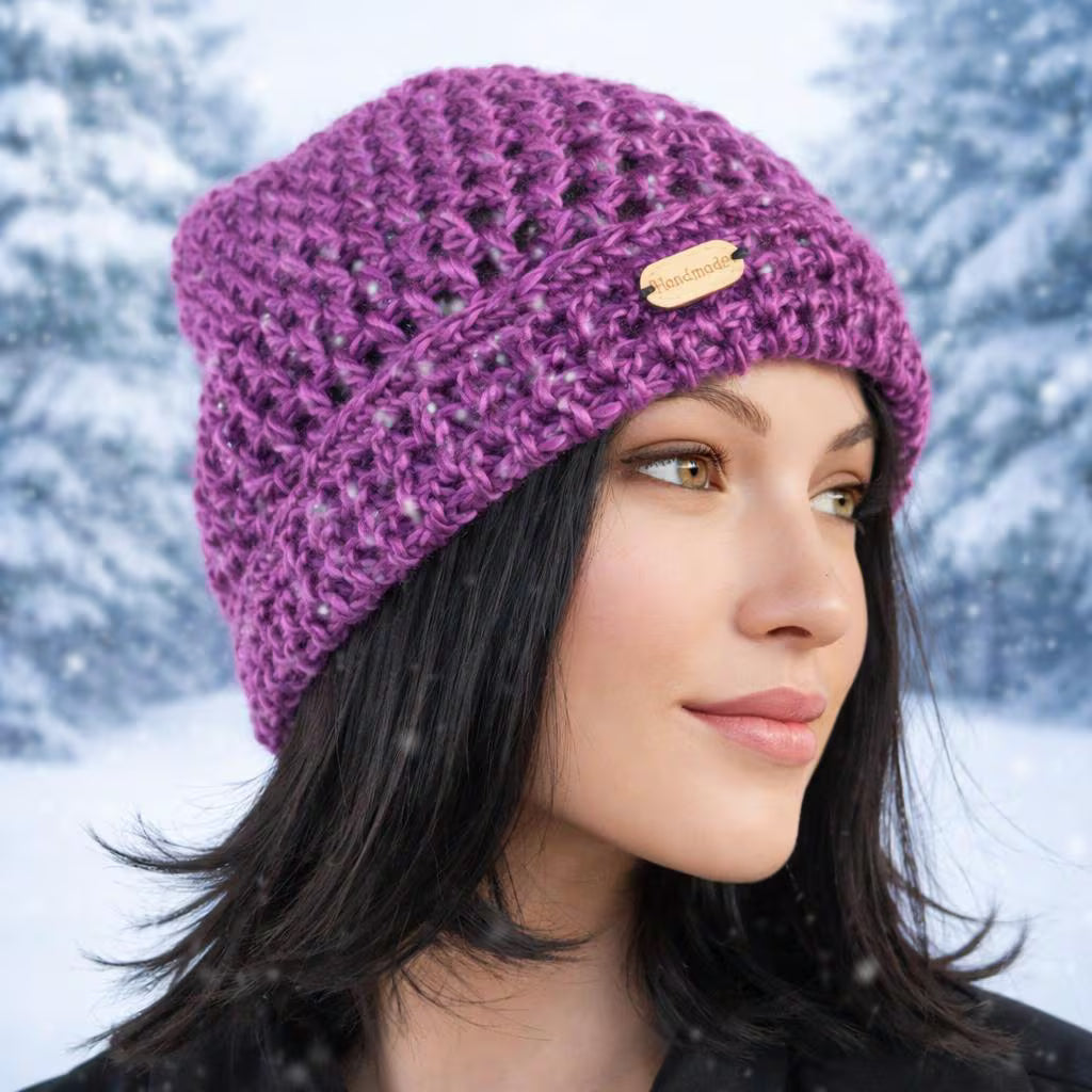 Gorro de lana tejido a mano – Beanie crochet estilo boho vintage – Gorro artesanal de invierno para mujer – Handmade wool hat