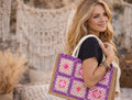 Bolso Crochet Granny Square Hecho a Mano, Bolso Boho de Yute, Tote Bag Artesanal Mujer, Bolso Bohemio Verano, Bolso Playa Crochet