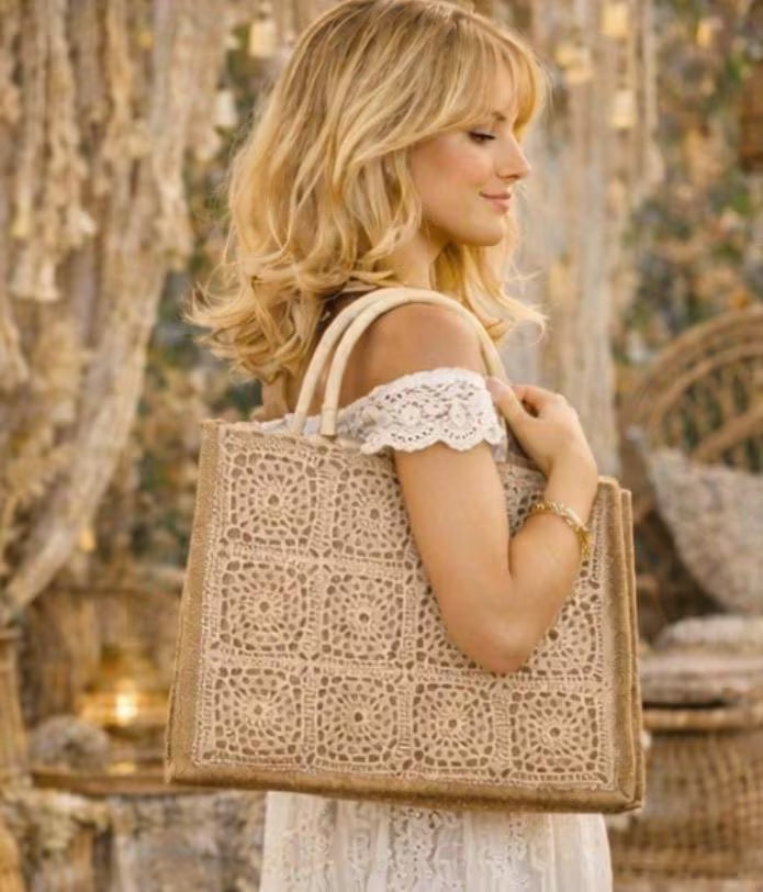 Bolso de Crochet Granny Square Hecho a Mano | Bolso Boho de Yute | Tote Bag Artesanal Colorido | Bolso Bohemio Mujer Playa Verano