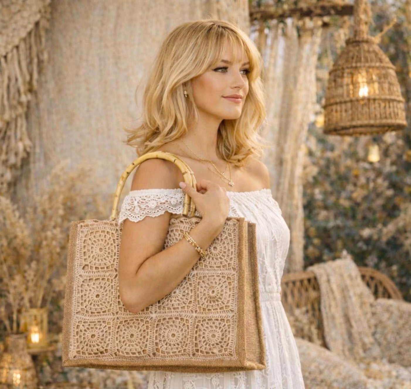 Bolso de Crochet Granny Square Hecho a Mano | Bolso Boho de Yute | Tote Bag Artesanal Colorido | Bolso Bohemio Mujer Playa Verano
