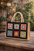 Bolso Crochet Beige Hecho a Mano | Bolso Boho de Yute | Granny Square Tote Bag | Bolso Mujer Elegante Natural | Bolso Playa