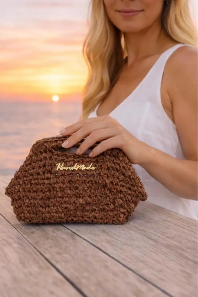 Bolso Clutch Crochet Marrón Hecho a Mano | Mini Bolso Ibiza Verano | Handmade Woven Purse | Regalo Mujer
