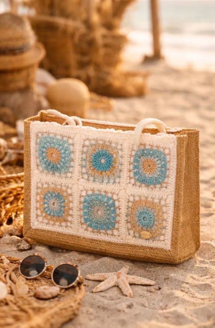 Bolso Crochet Granny Square Hecho a Mano, Bolso Boho de Hombro, Tote Bag Crochet, Bolso Verano Playa, Bolso Artesanal Bohemio